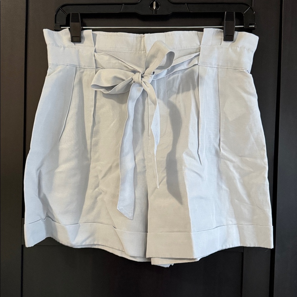 Club Monaco Blue High Waist Shorts with Tie-Waist paper bag short